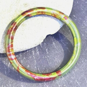 Printed Design Stretch Stainless Steel Coil Green Multicolor Bangle Bracelet #3